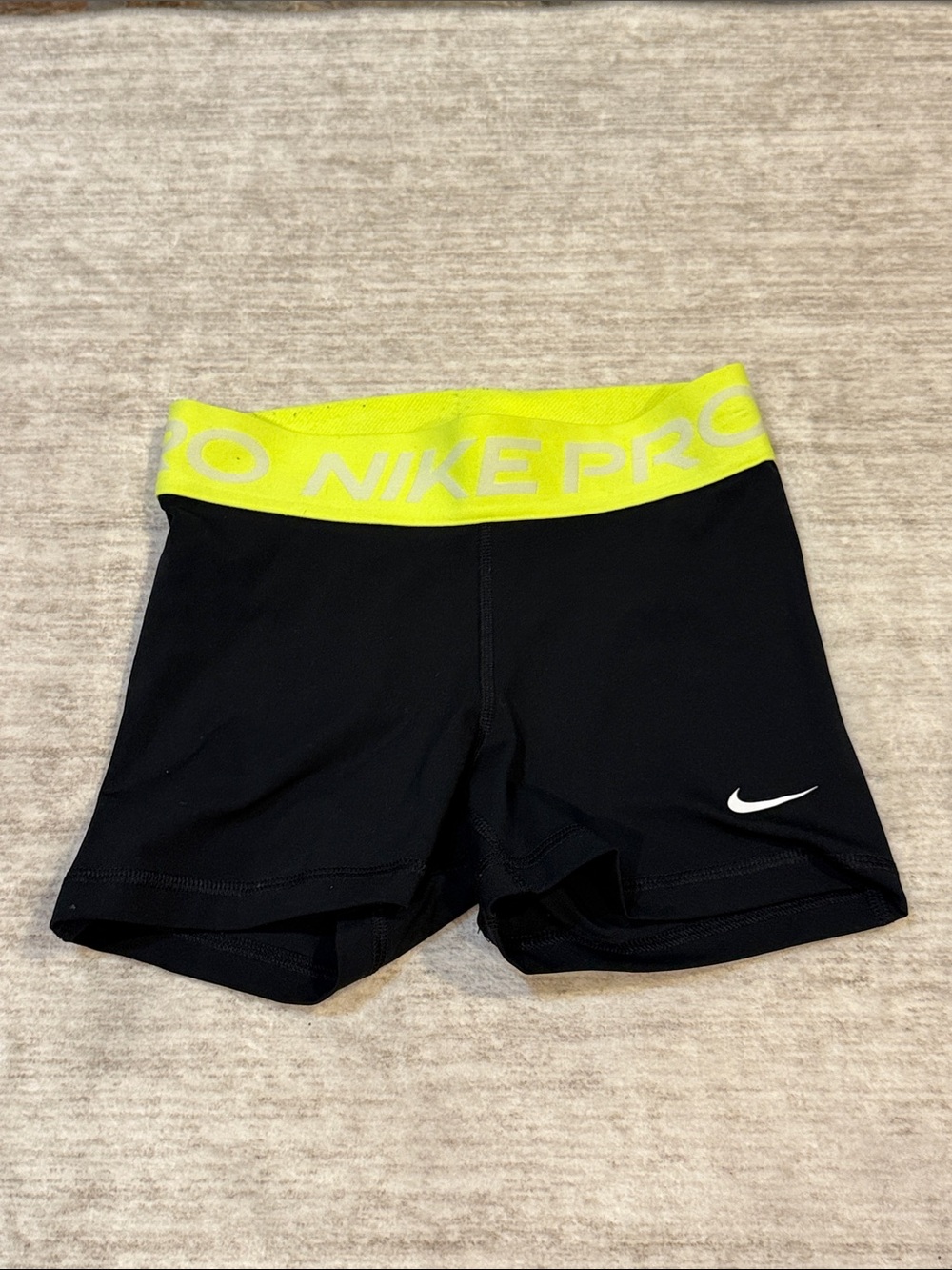 Nike Pro Black Athletic Shorts with Neon Yellow Waistband women’s size XS